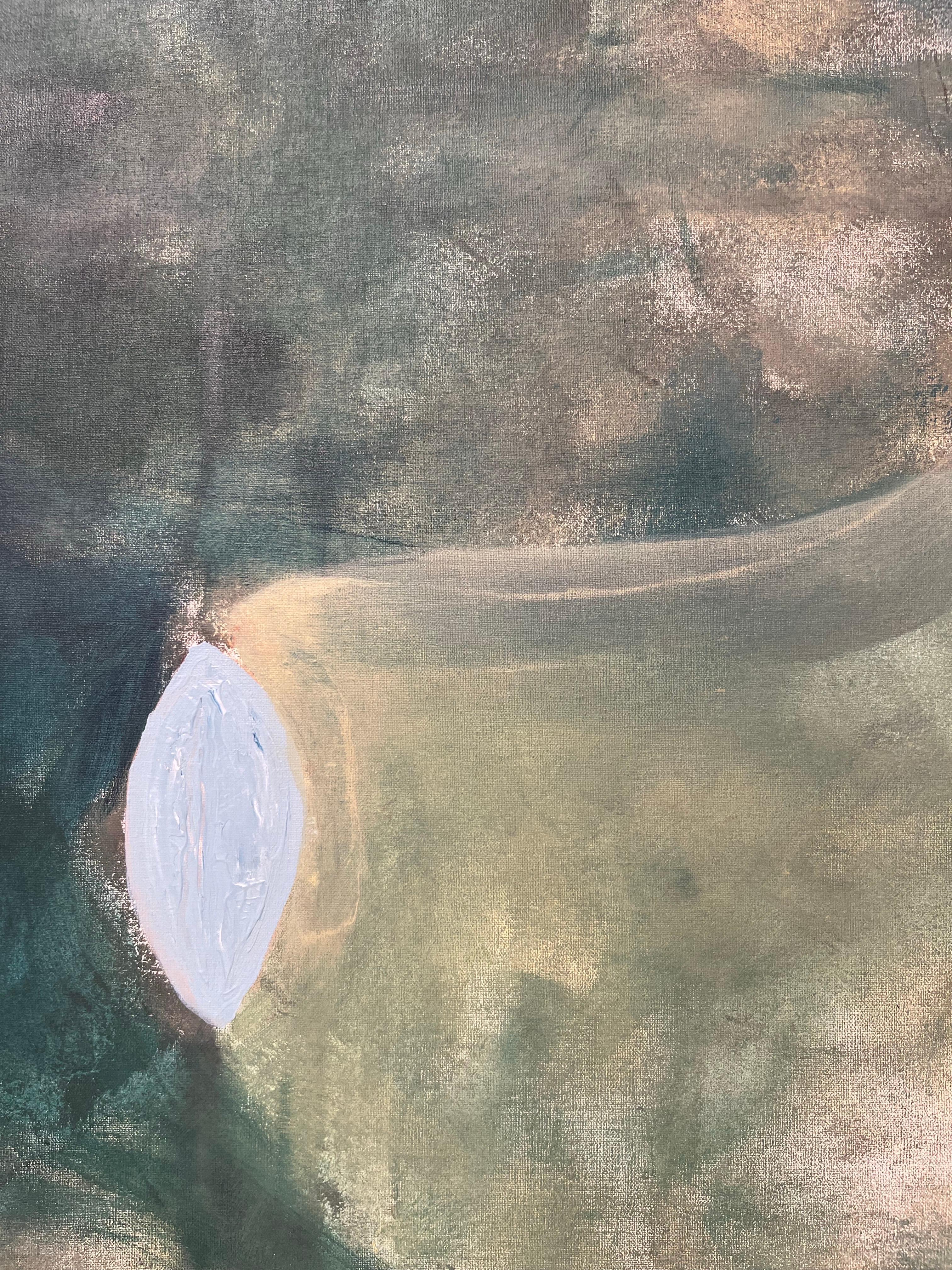 Gemälde Acryl auf Leinwand Menschliche Kommunikation Blau- und Grüntöne Landschaft im Angebot 2