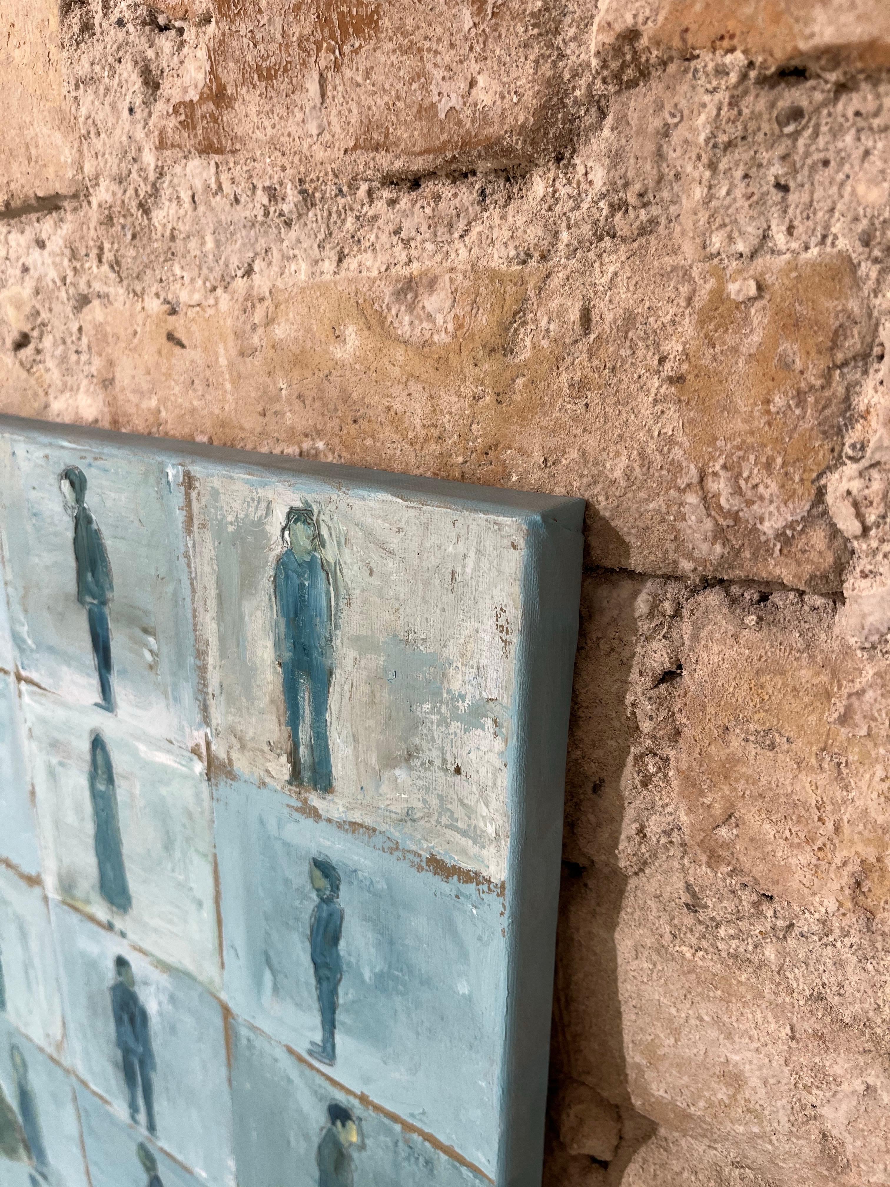 Gemälde Acryl auf Leinwand Menschliche Kommunikation Blau- und Grüntöne Landschaft im Angebot 4