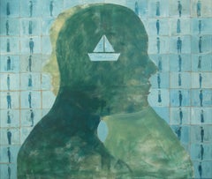 Pittura Acrilico su tela Comunicazione umana Toni blu e verdi Paesaggio