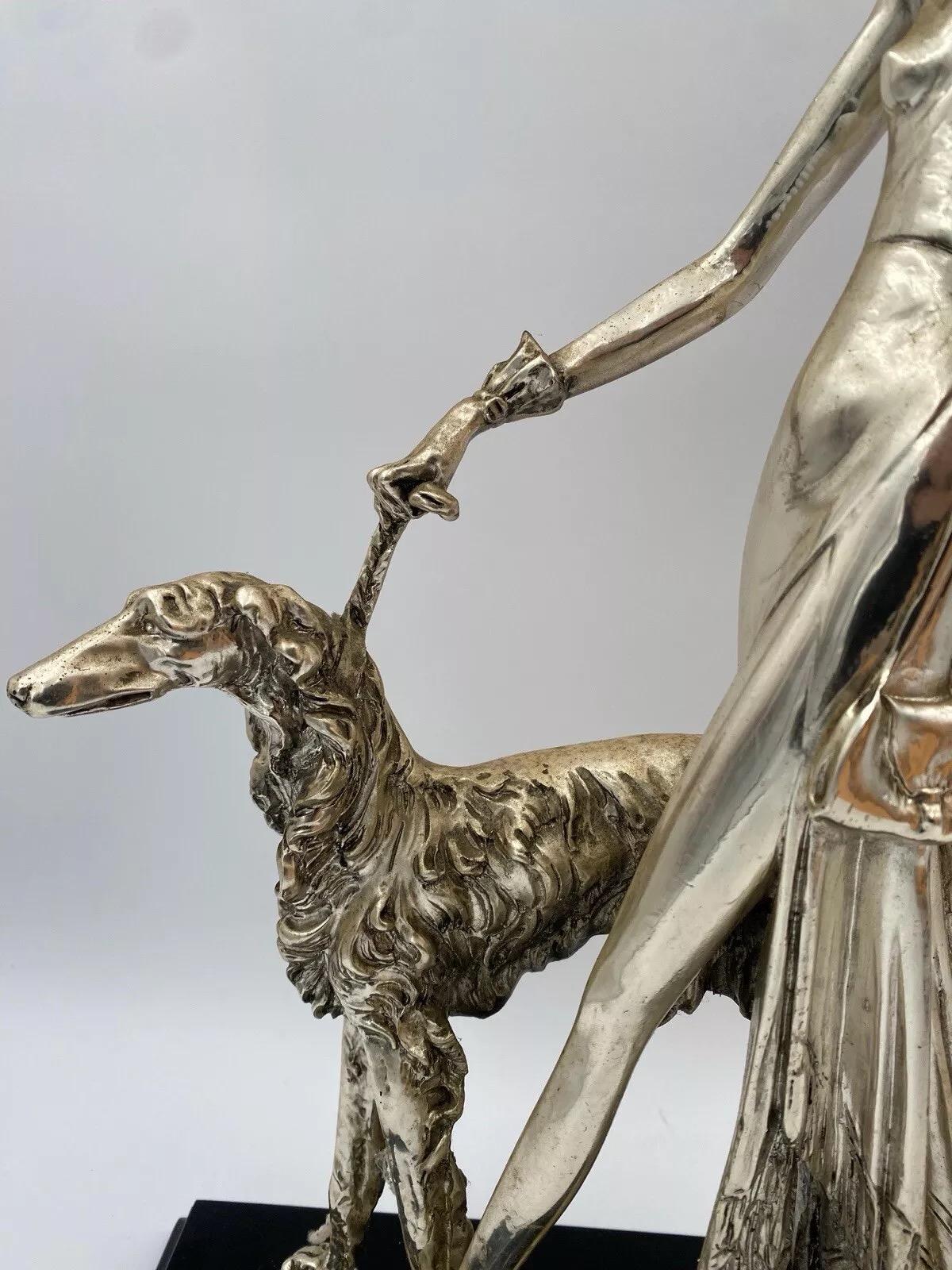 Argento 925 Amilcare Santini Scultura In Resina Argentata Art Dèco in vendita
