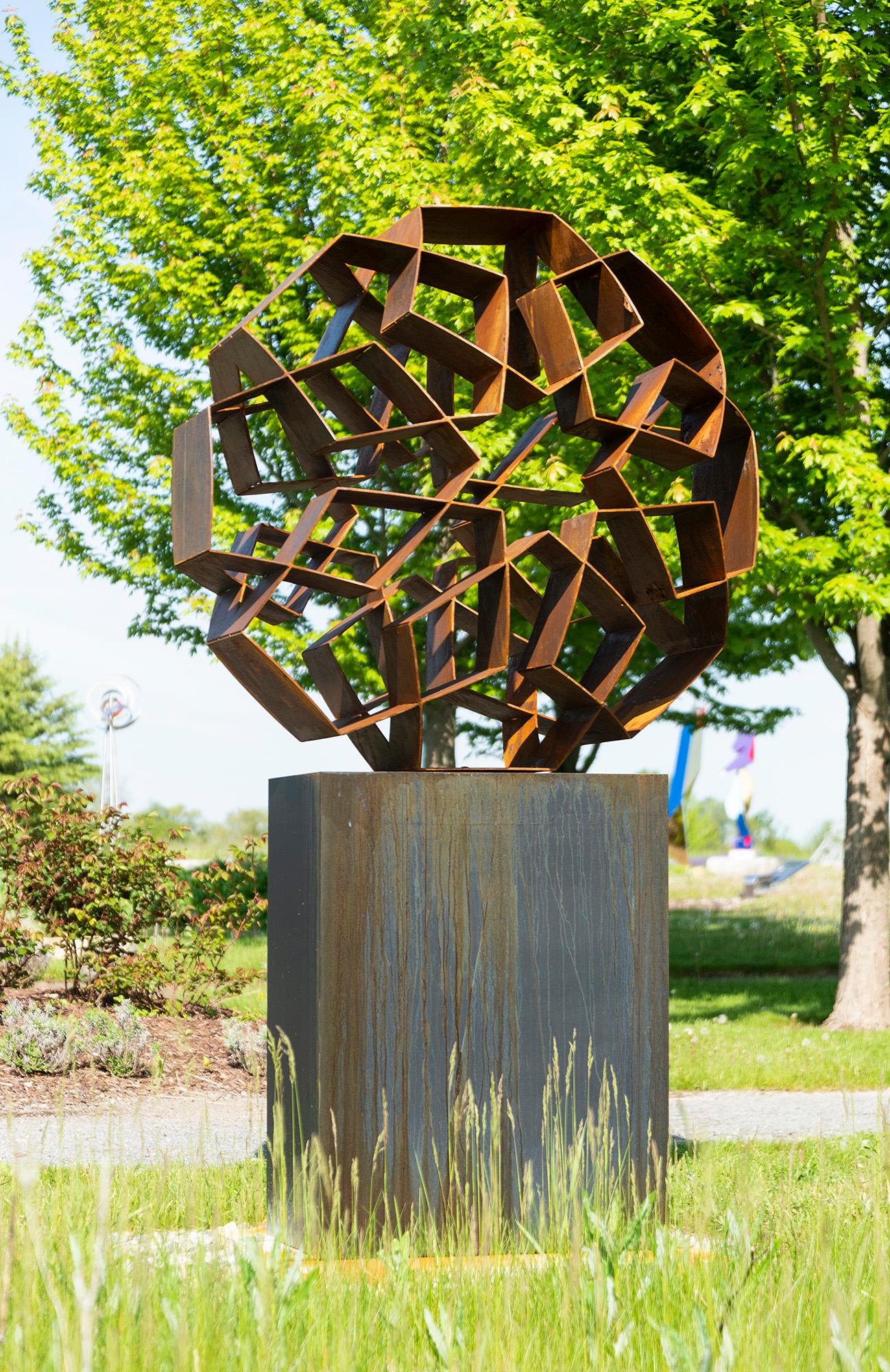 Shamsé - minimalist, contemporary, geometric abstract, steel outdoor sculpture - Black Abstract Sculpture by Amin Sadraei