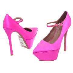 Amina Muaddi Angelica Plateau Pink Satin Platform Pumps (39 EU)
