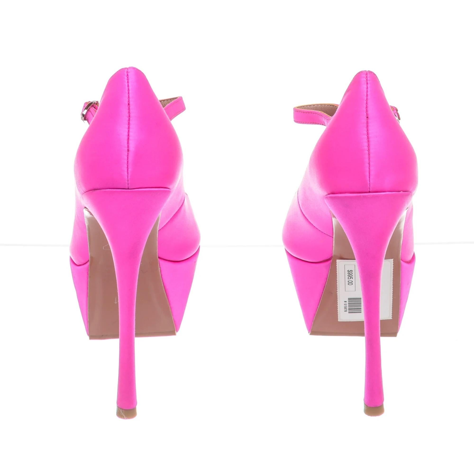 Escarpins à plateforme Amina Muaddi Angelica Plateau en satin rose (39 EU) Unisexe en vente