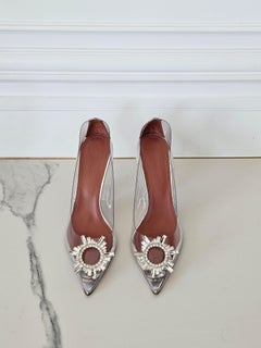 Amina Muaddi Begum 95 Cinderella-Schuhe, silberne Pumps, EU 39,5, US 9,5, Set mit Schachtel