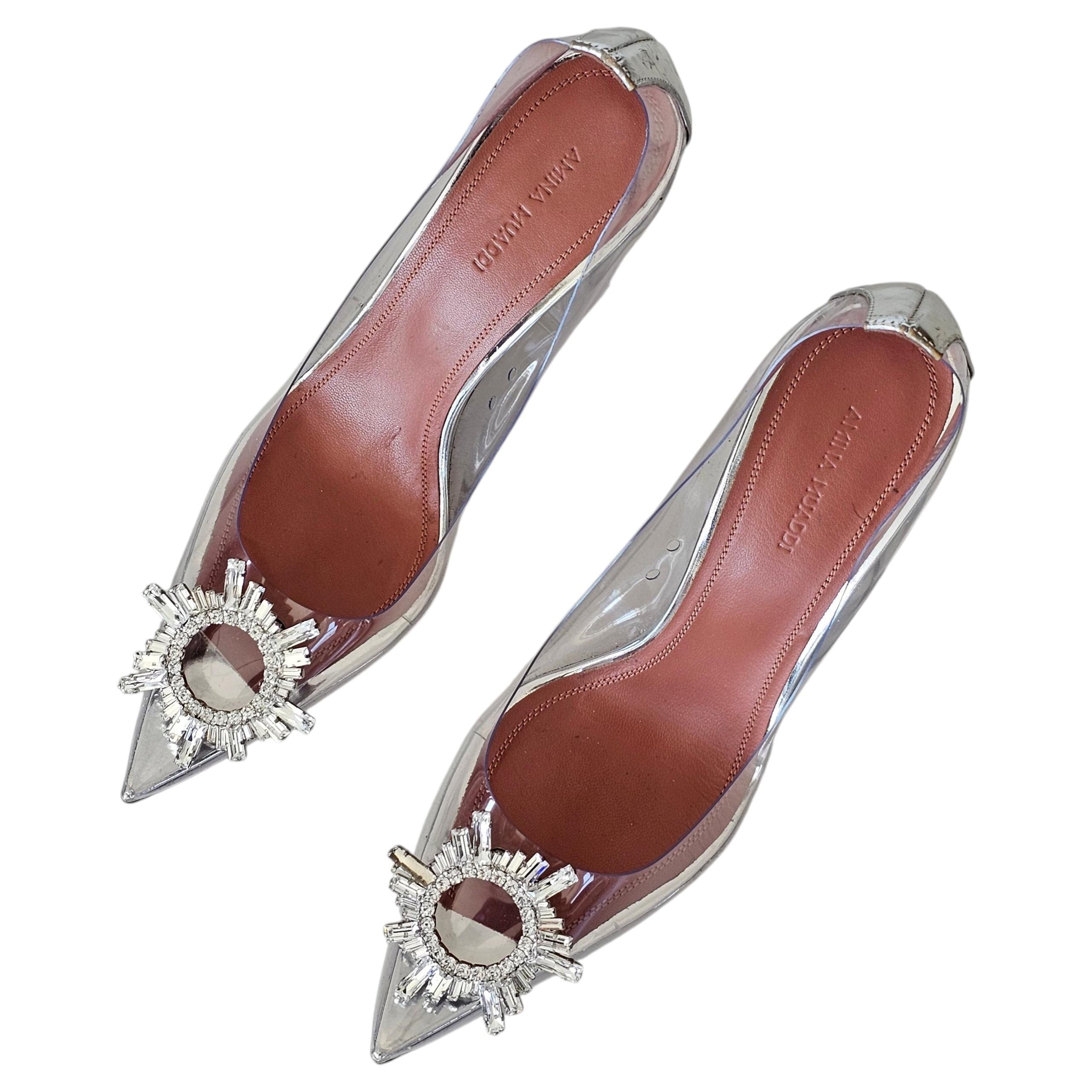Amina Muaddi Begum 95 Chaussures de Cendrillon Escarpins argentés taille EU 39,5 / US 9,5, coffret