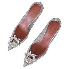 Amina Muaddi Begum 95 Cinderella-Schuhe, silberne Pumps, EU 39,5, US 9,5, Set mit Schachtel