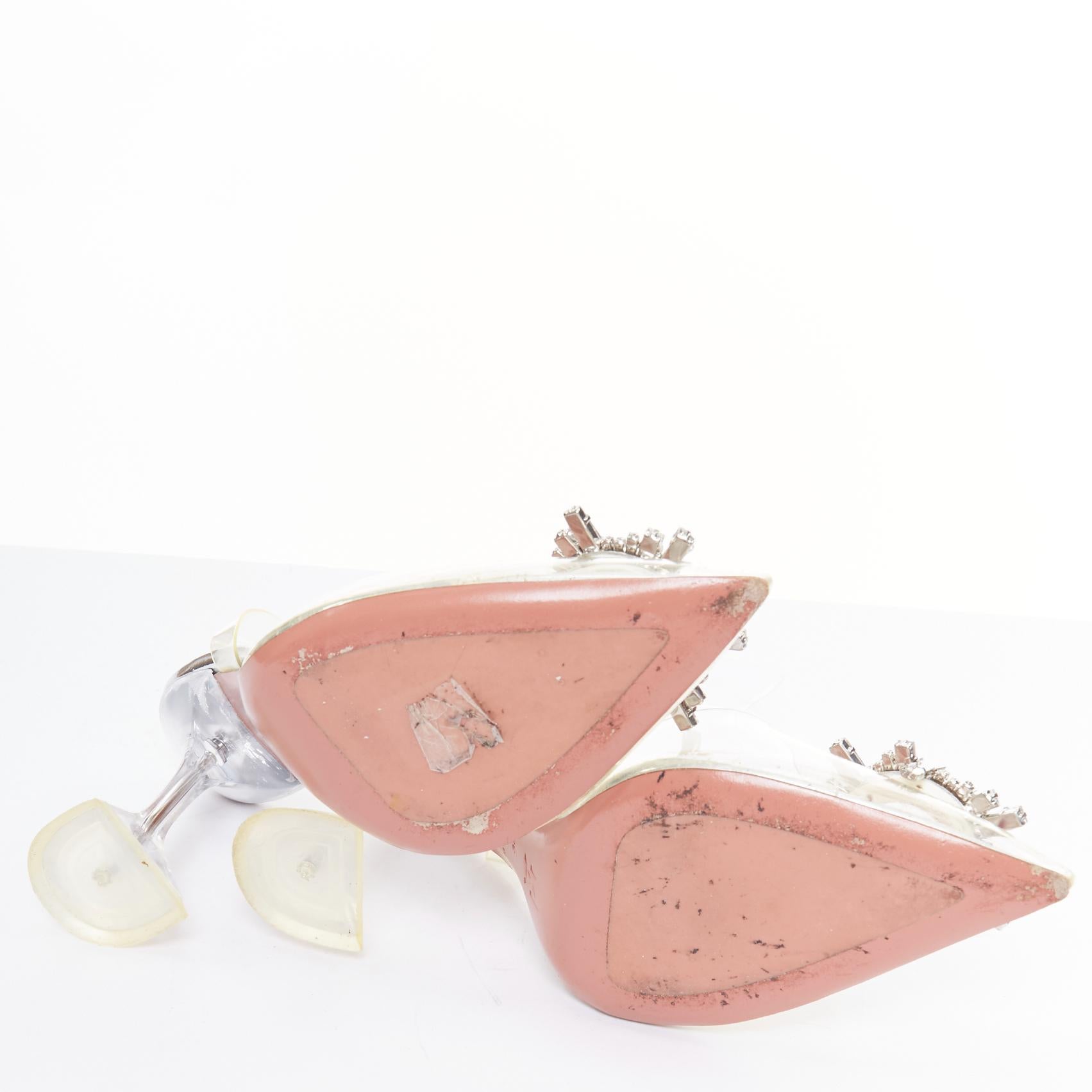 AMINA MUADDI BEgum 95mm Glass PVC crystal buckle sling transparent pump EU36 For Sale 6