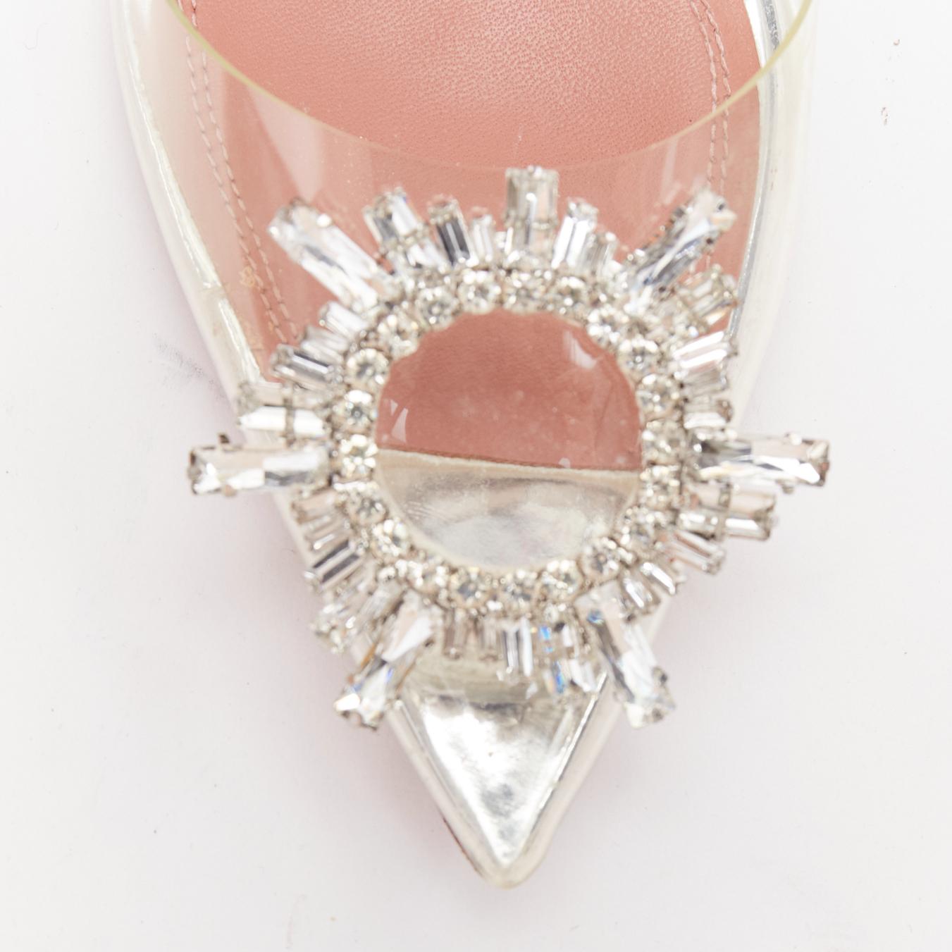 Beige AMINA MUADDI BEgum 95mm Glass PVC crystal buckle sling transparent pump EU36 For Sale