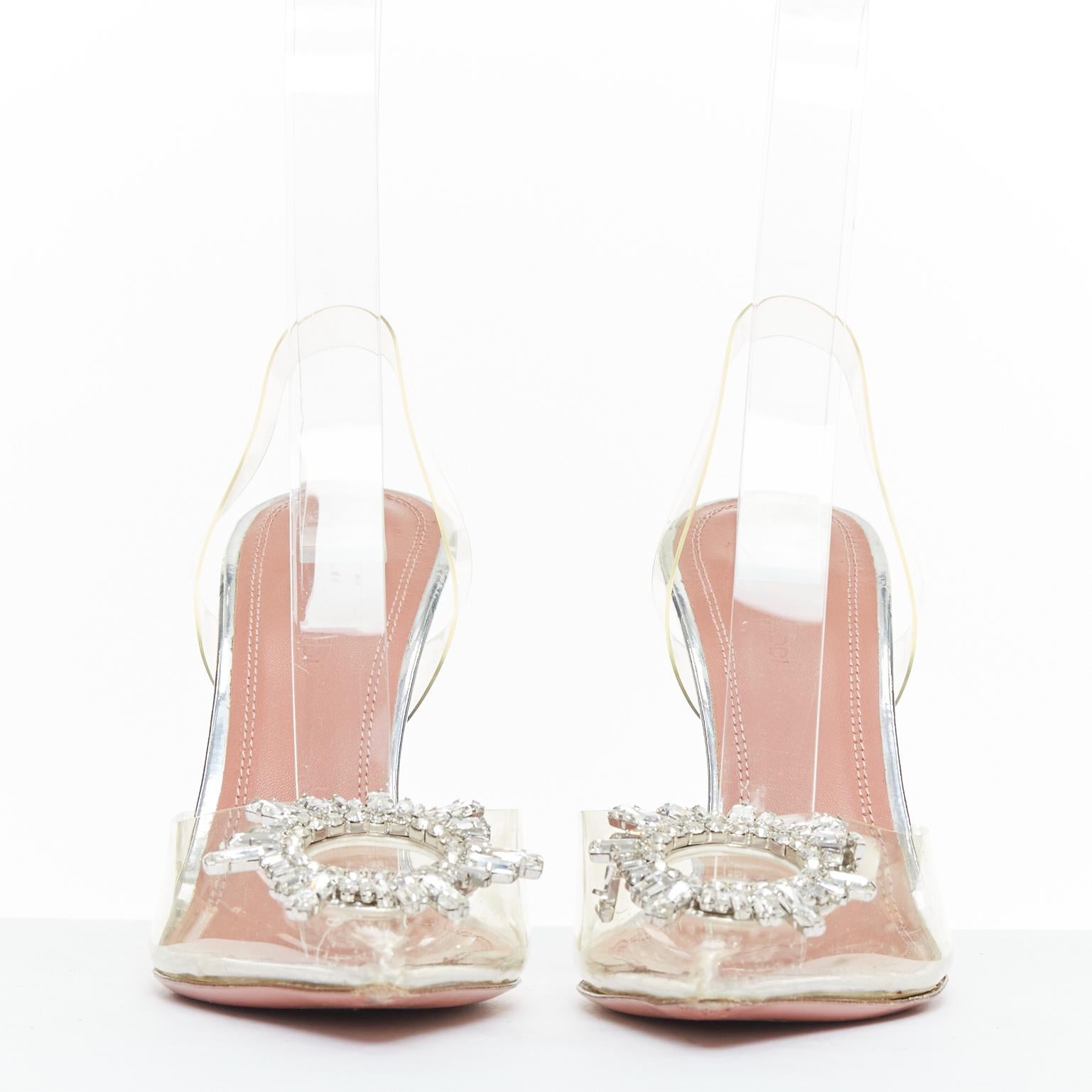 AMINA MUADDI BEgum 95mm Glass PVC crystal buckle sling transparent pump EU36 In Good Condition For Sale In Hong Kong, NT