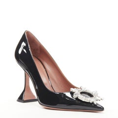 AMINA MUADDI Begum black patent crystal buckle point toe pump EU37