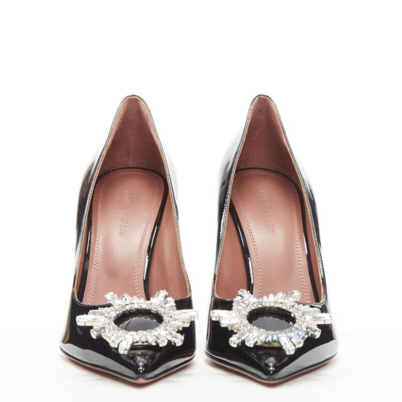 Black AMINA MUADDI Begum black patent crystal buckle point toe pump EU37 For Sale