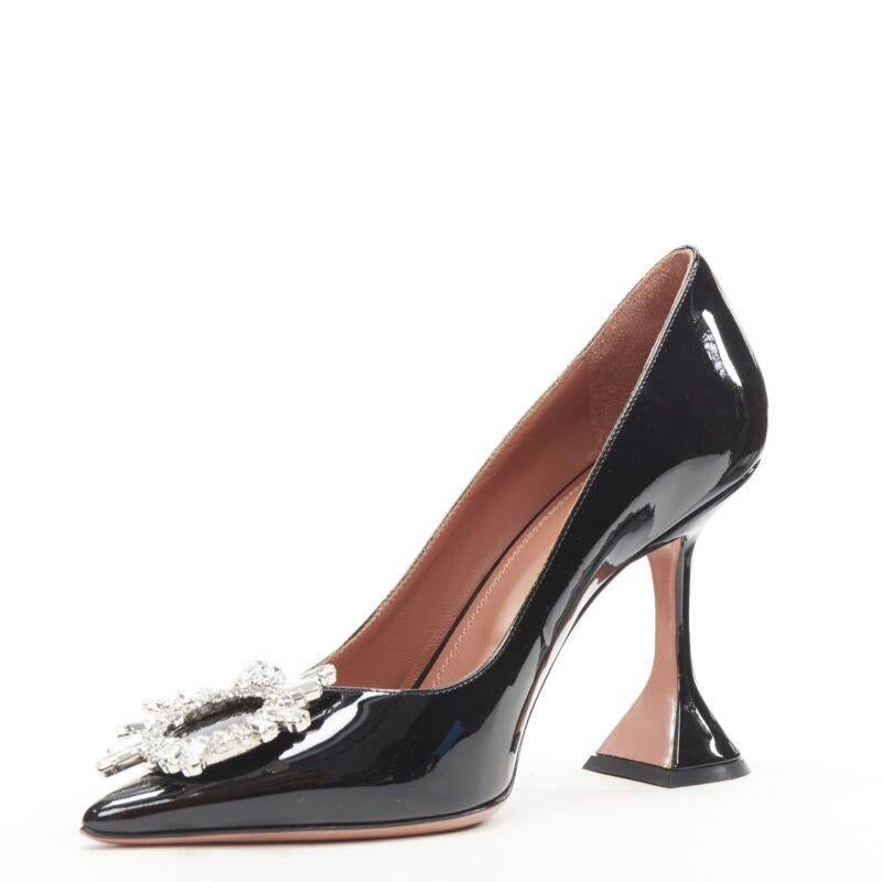 AMINA MUADDI Begum black patent crystal buckle point toe pump EU37 In Good Condition For Sale In Hong Kong, NT