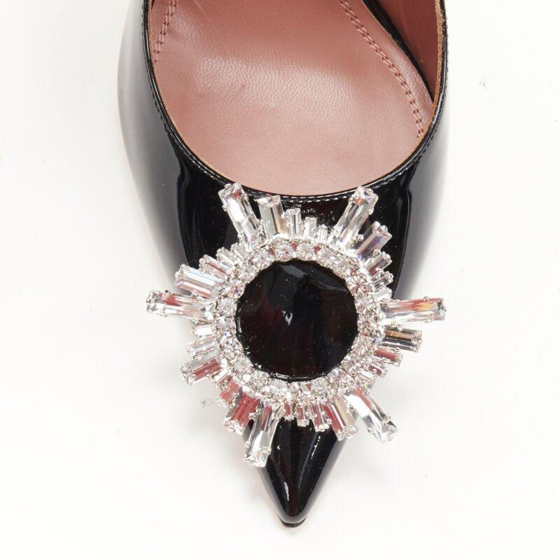 AMINA MUADDI Begum black patent crystal buckle point toe pump EU37 For Sale 1