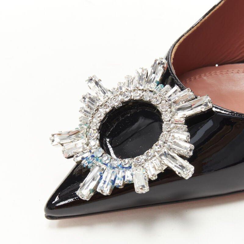AMINA MUADDI Begum black patent crystal buckle point toe pump EU37 For Sale 2