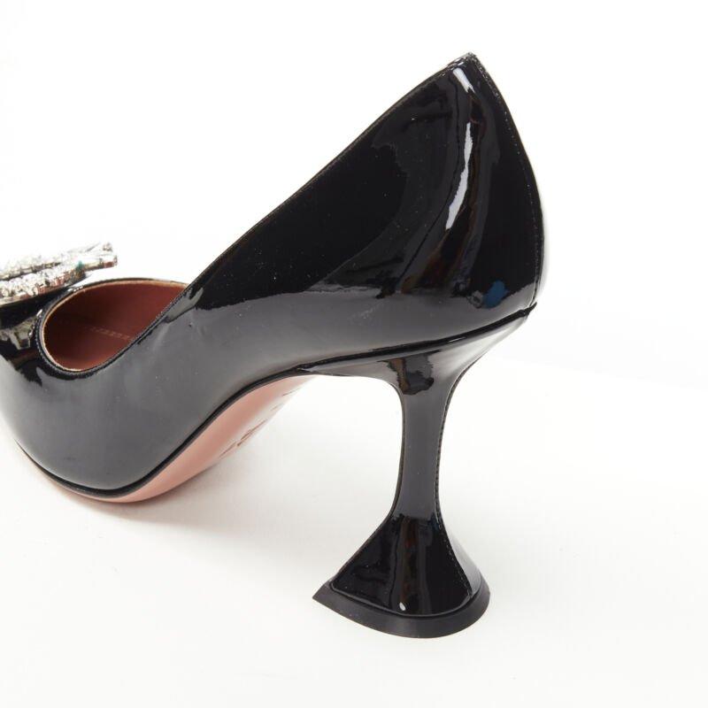 AMINA MUADDI Begum black patent crystal buckle point toe pump EU37 For Sale 3