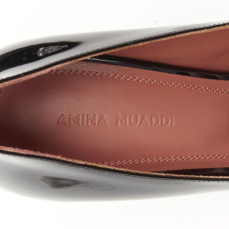 AMINA MUADDI Begum black patent crystal buckle point toe pump EU37 For Sale 4