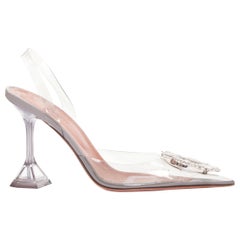 AMINA MUADDI Begum clear PVC silver crystal round buckles pumps EU38.5
