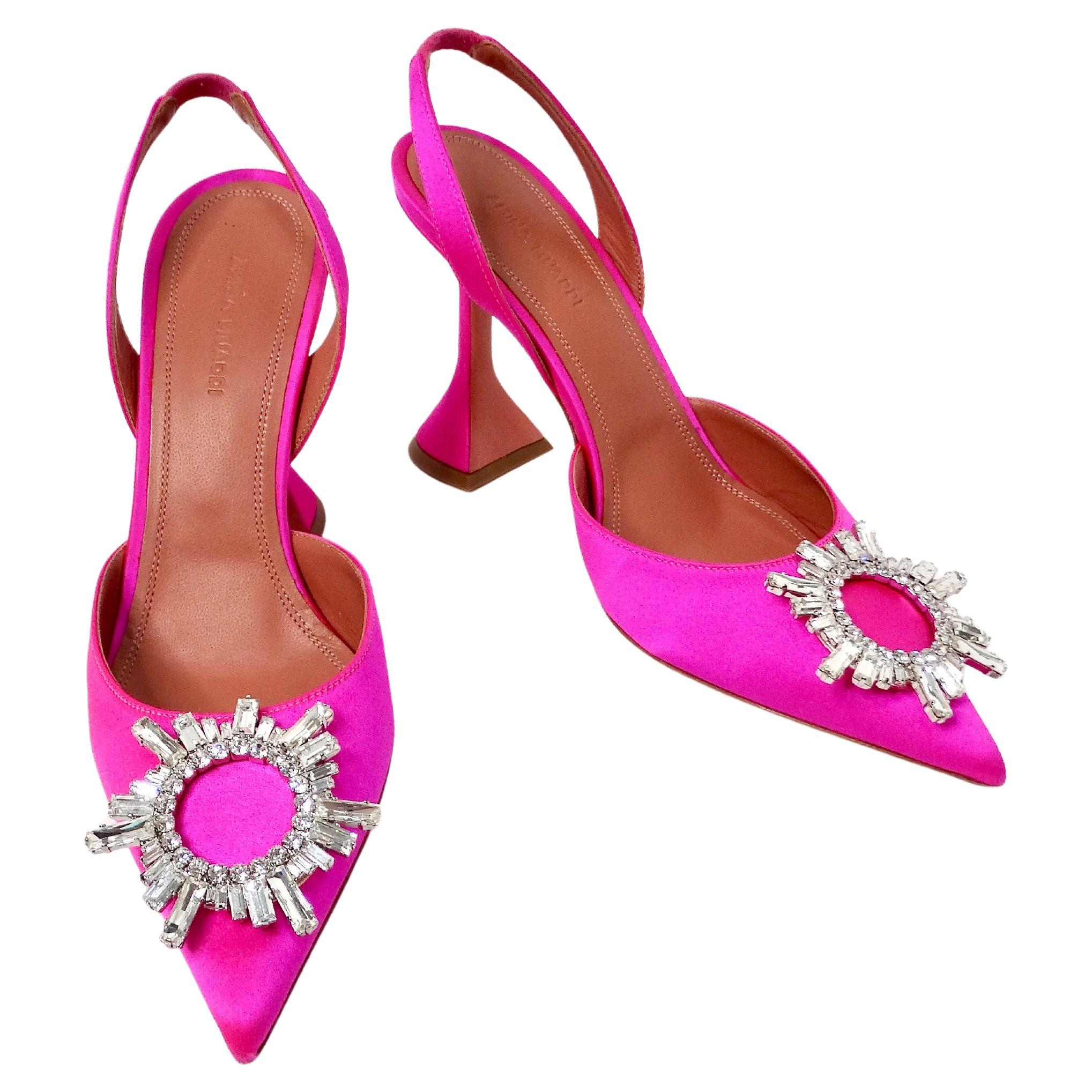 Amina Muaddi Begum Hot Pink Satin Slingback Pumps mit Slingback im Angebot