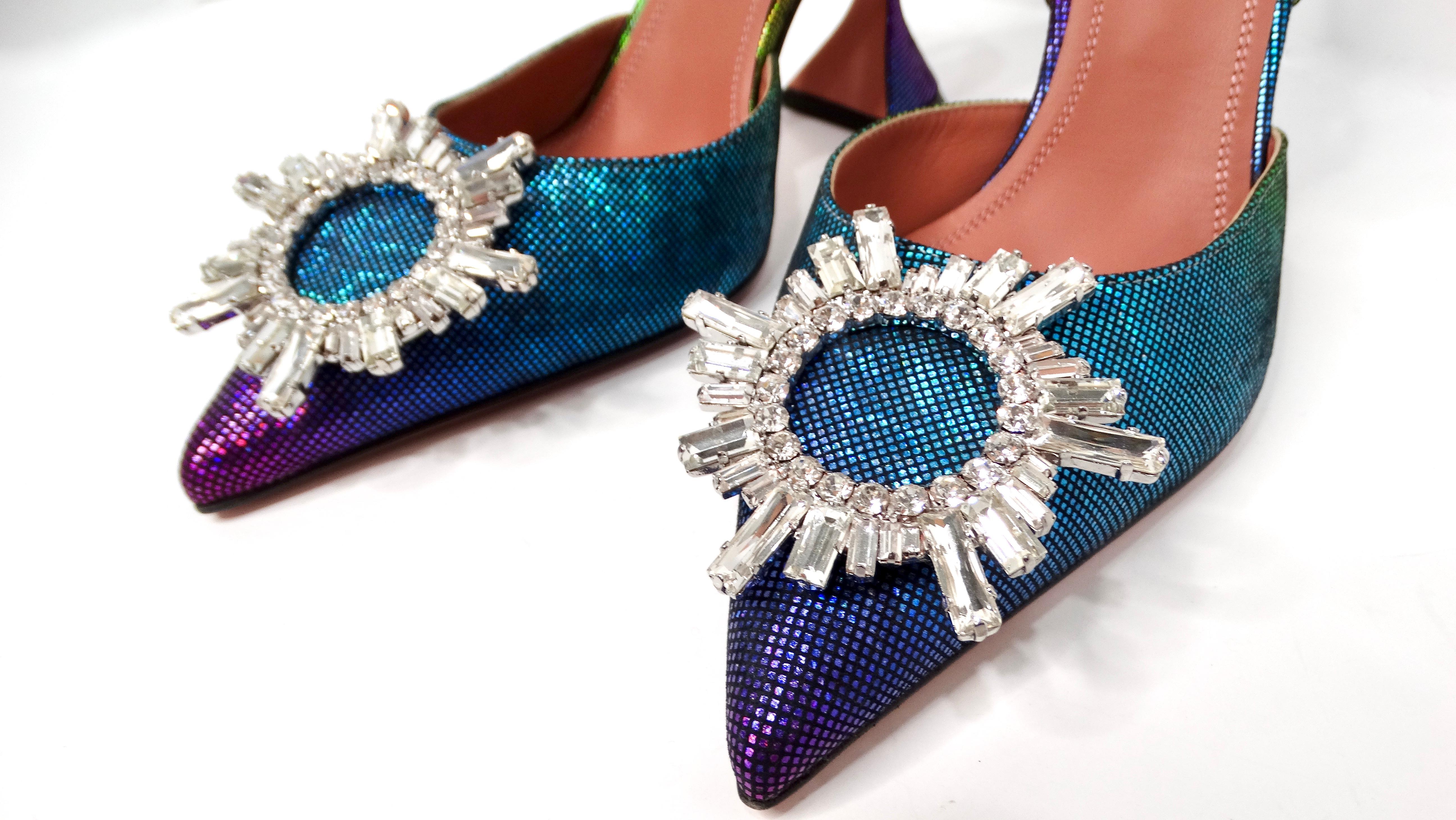 Marron Amina Muaddi Begum - Escarpins à bride arrière en daim métallisé Ombre Rainbow Ombre en vente