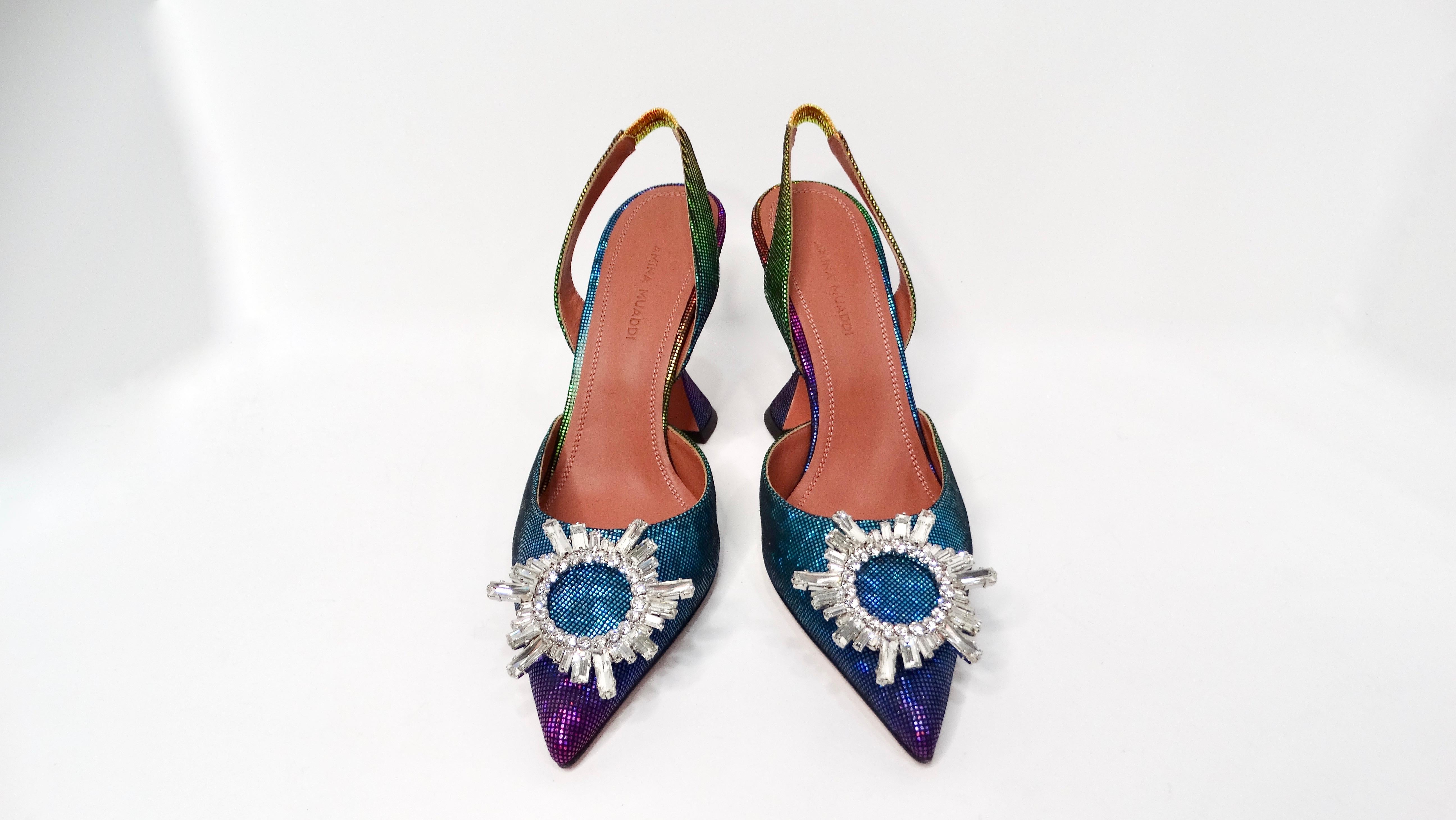 Amina Muaddi Begum - Escarpins à bride arrière en daim métallisé Ombre Rainbow Ombre Bon état - En vente à Scottsdale, AZ