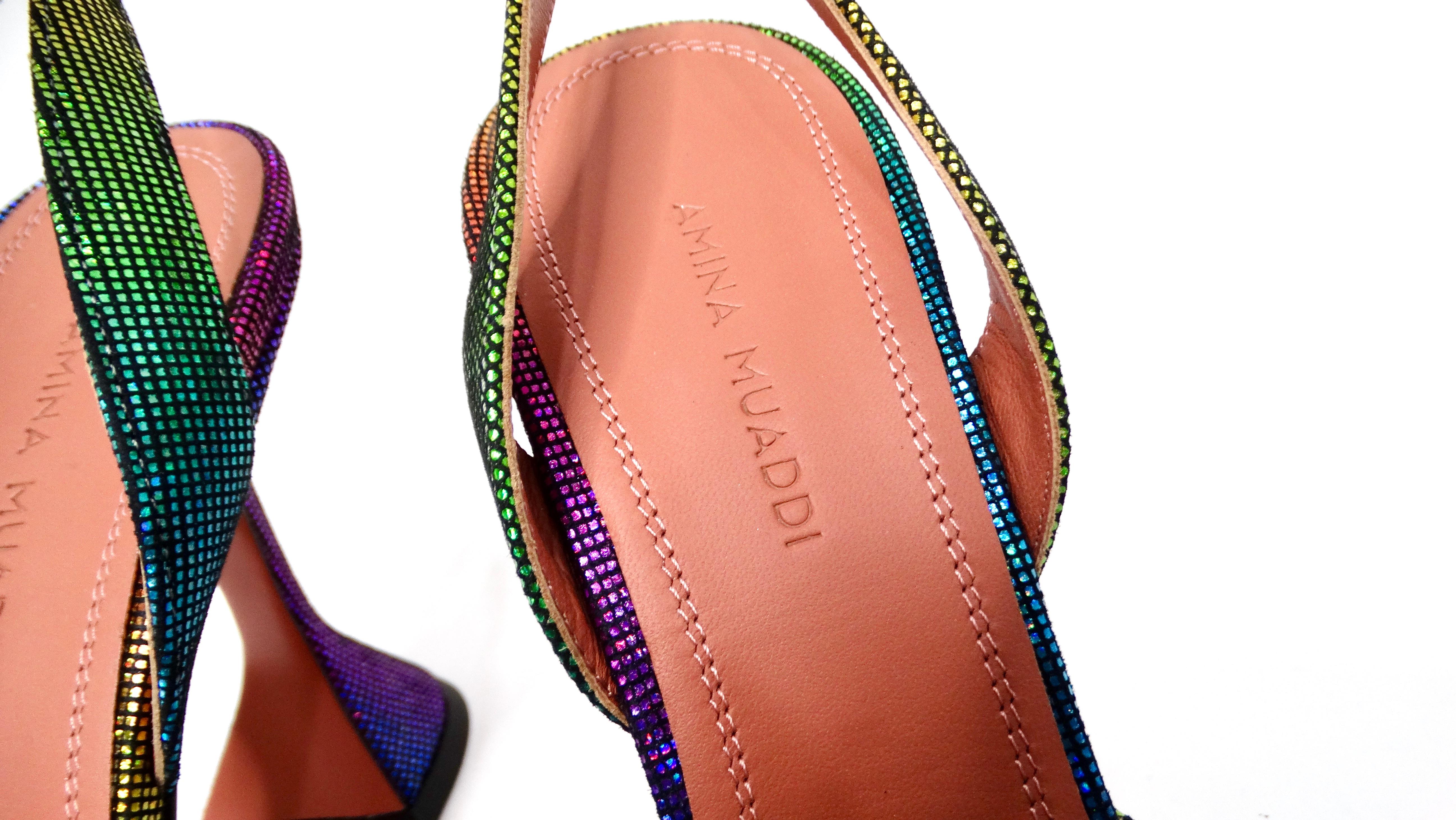 Amina Muaddi Begum - Escarpins à bride arrière en daim métallisé Ombre Rainbow Ombre en vente 2