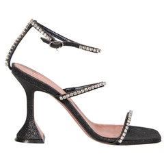 Amina Muaddi Black Embellished Gilda Sandals Size IT 37.5
