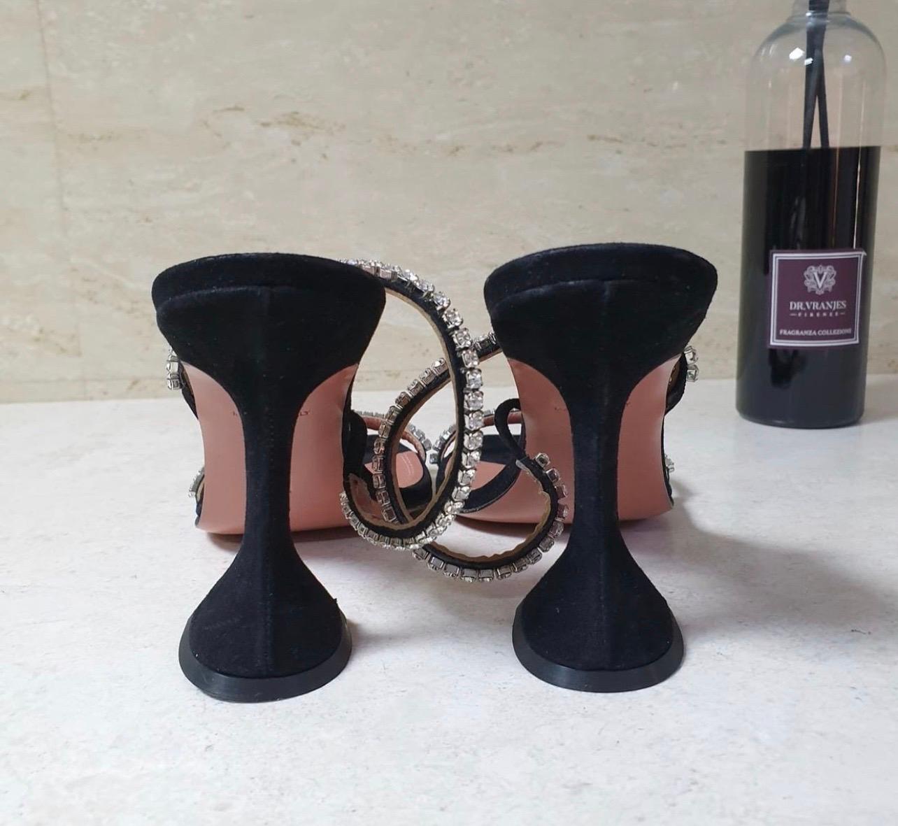 Amina Muaddi Black Gilda Crystal-embellished Suede Sandals 3