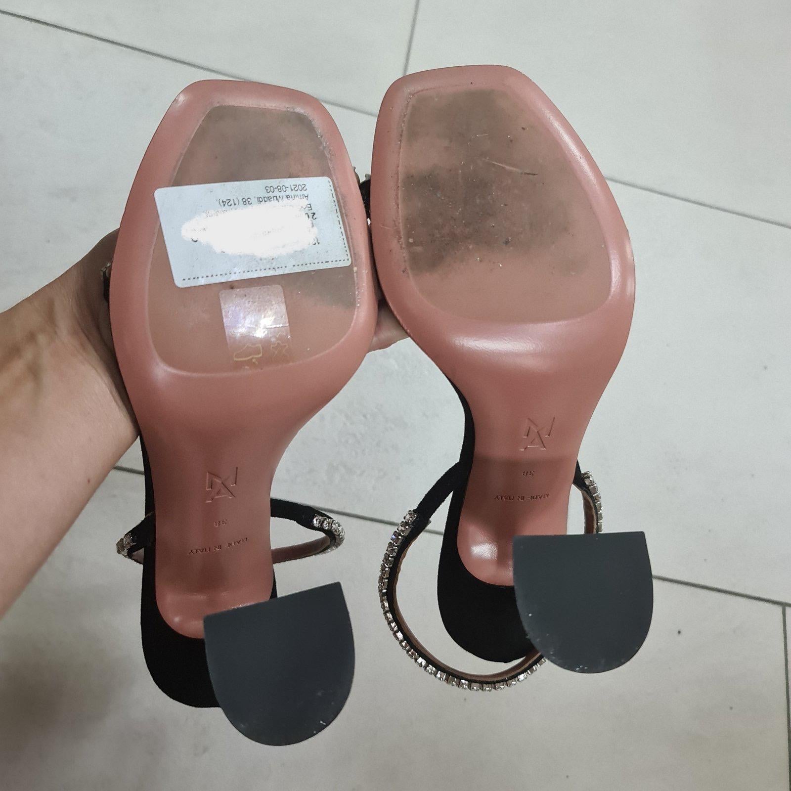 Amina Muaddi Black Gilda Crystal-embellished Suede Sandals 4