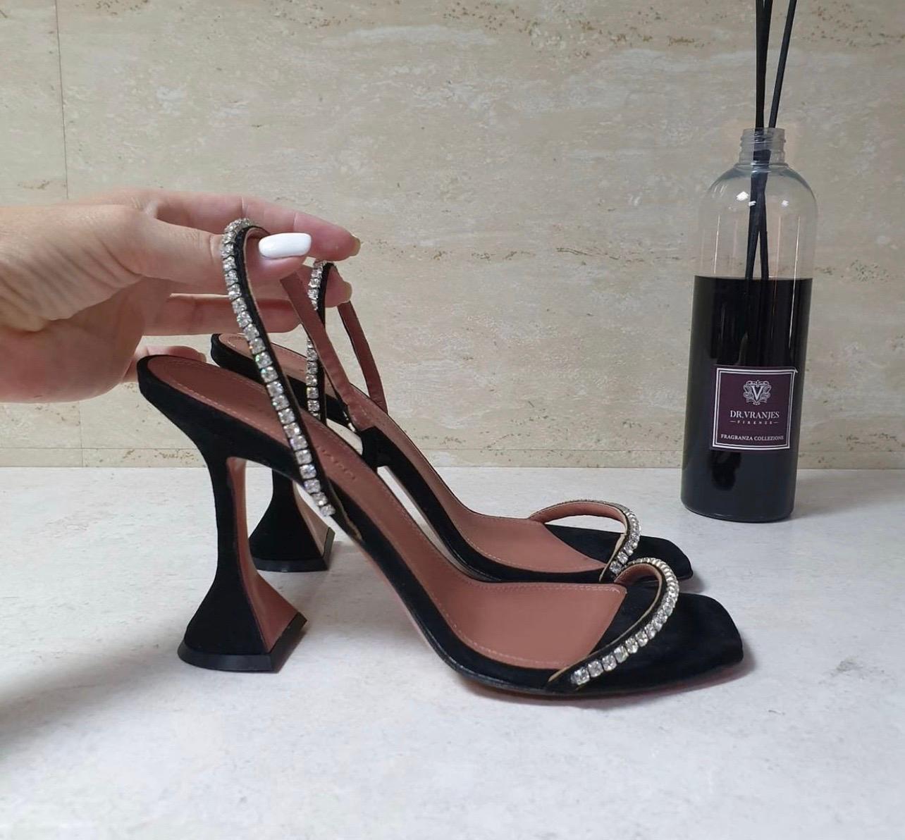 Women's Amina Muaddi Black Gilda Crystal-embellished Suede Sandals