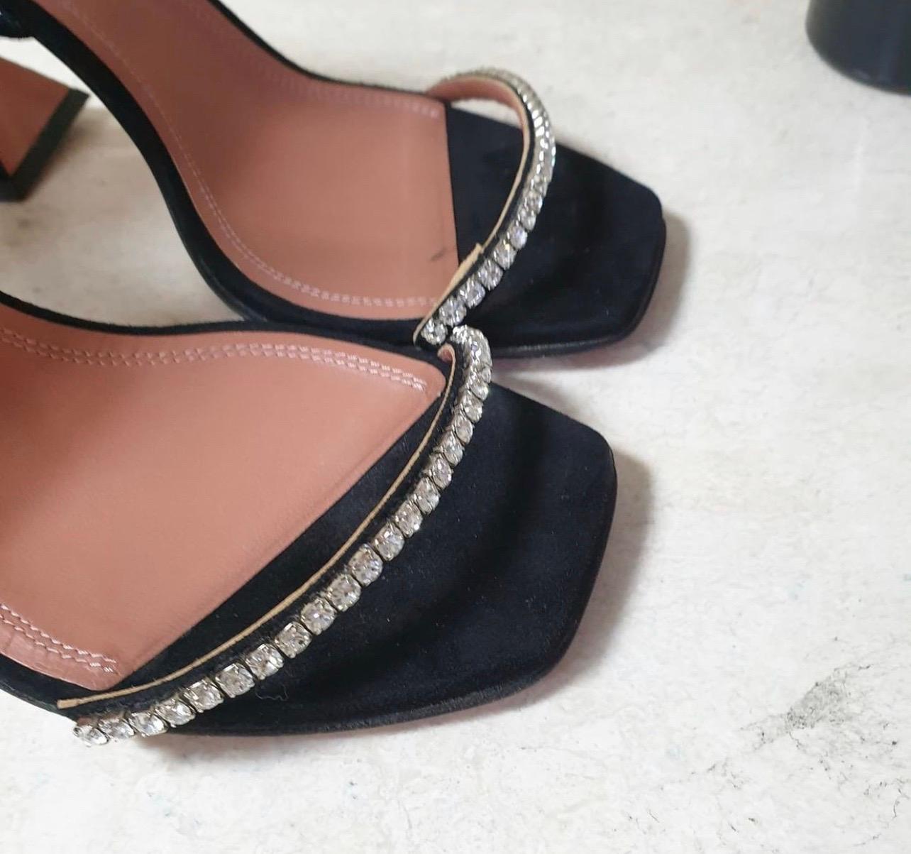 Amina Muaddi Black Gilda Crystal-embellished Suede Sandals 2