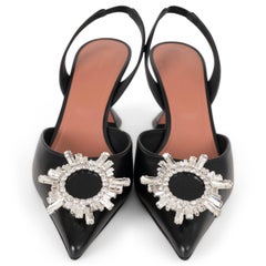 AMINA MUADDI black leather BEGUM CRYSTAL Slingbacks Shoes 39