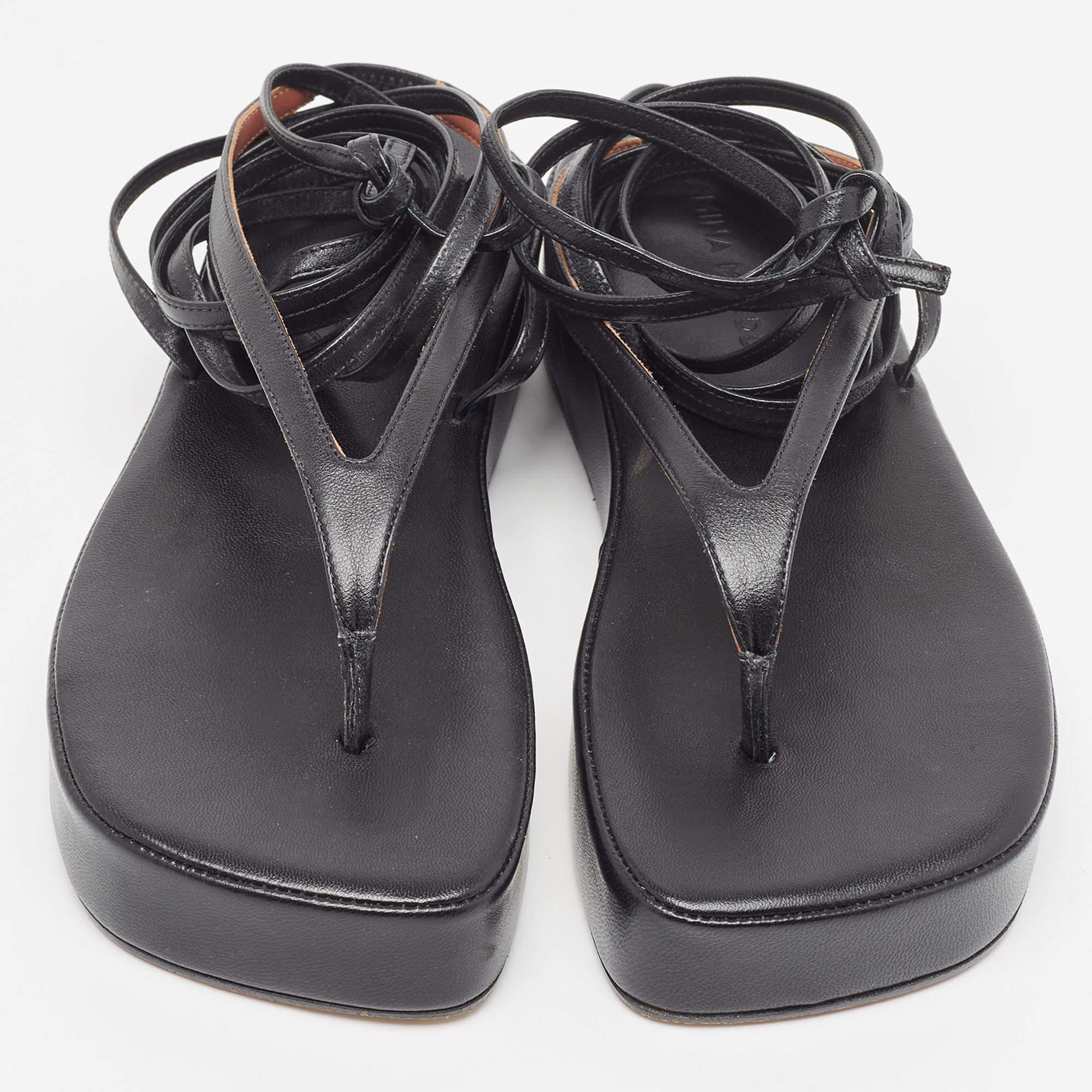 Amina Muaddi Black Leather Jamie Platform Ankle Wrap Sandals Size 37 In Fair Condition In Dubai, Al Qouz 2