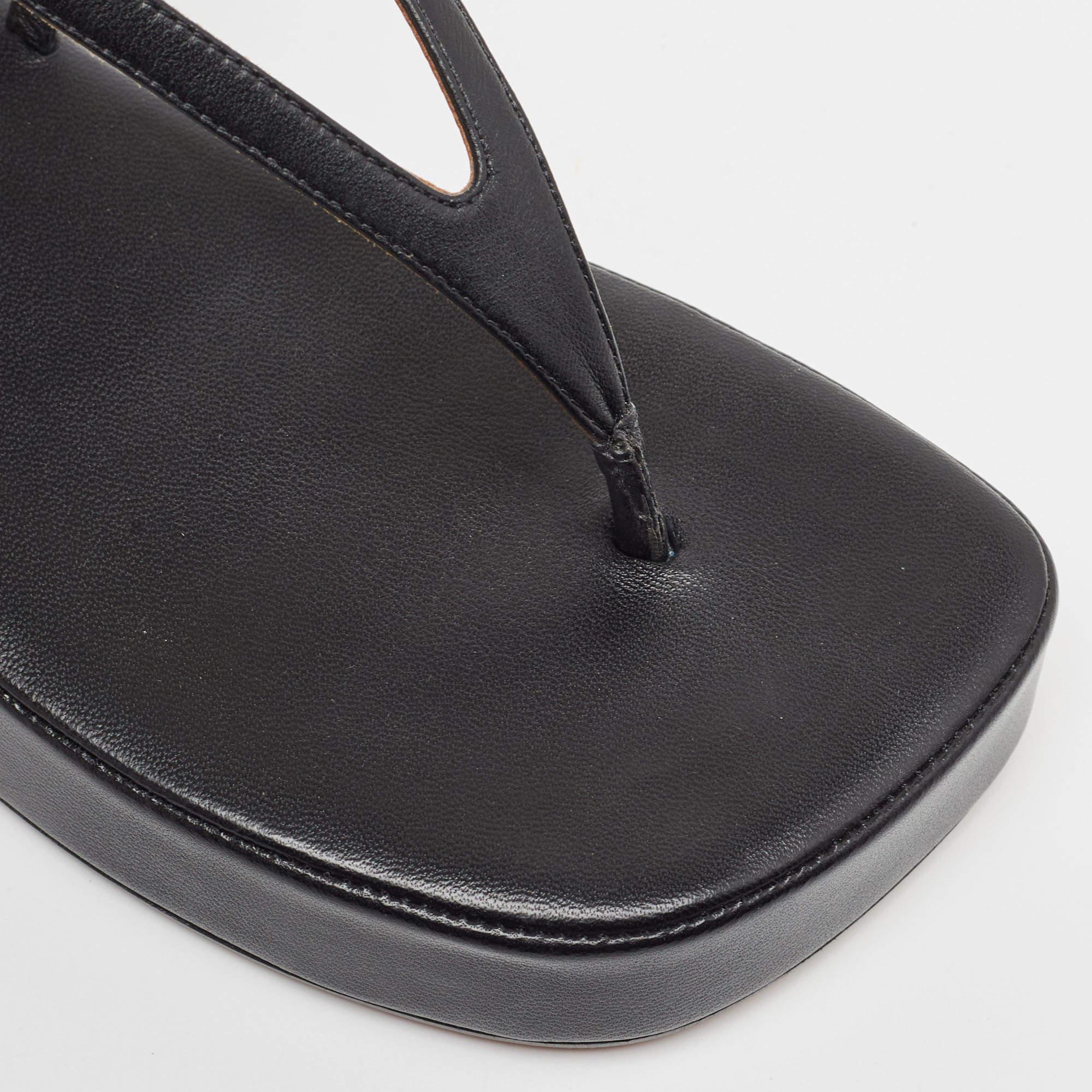 Amina Muaddi Black Leather Jamie Platform Ankle Wrap Sandals Size 37 3