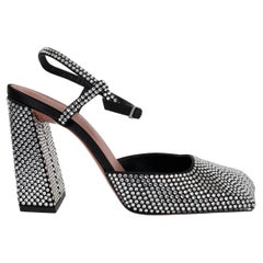 AMINA MUADDI black satin 2023 CHARLOTTE 95 CRYSTAL Pumps Shoes 39