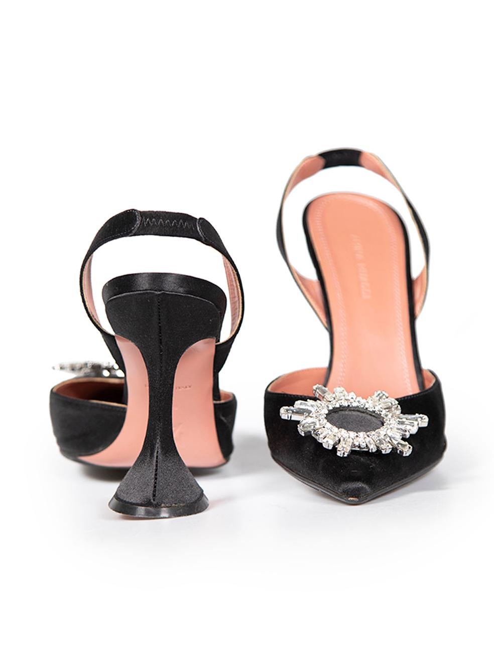 Amina Muaddi Black Satin Begum Buckle Heels Size IT 39.5 In Good Condition For Sale In London, GB