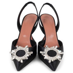 AMINA MUADDI black satin BEGUM CRYSTAL Slingbacks Shoes 39.5