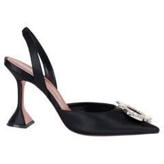 AMINA MUADDI black satin BEGUM CRYSTAL Slingbacks Shoes 39.5