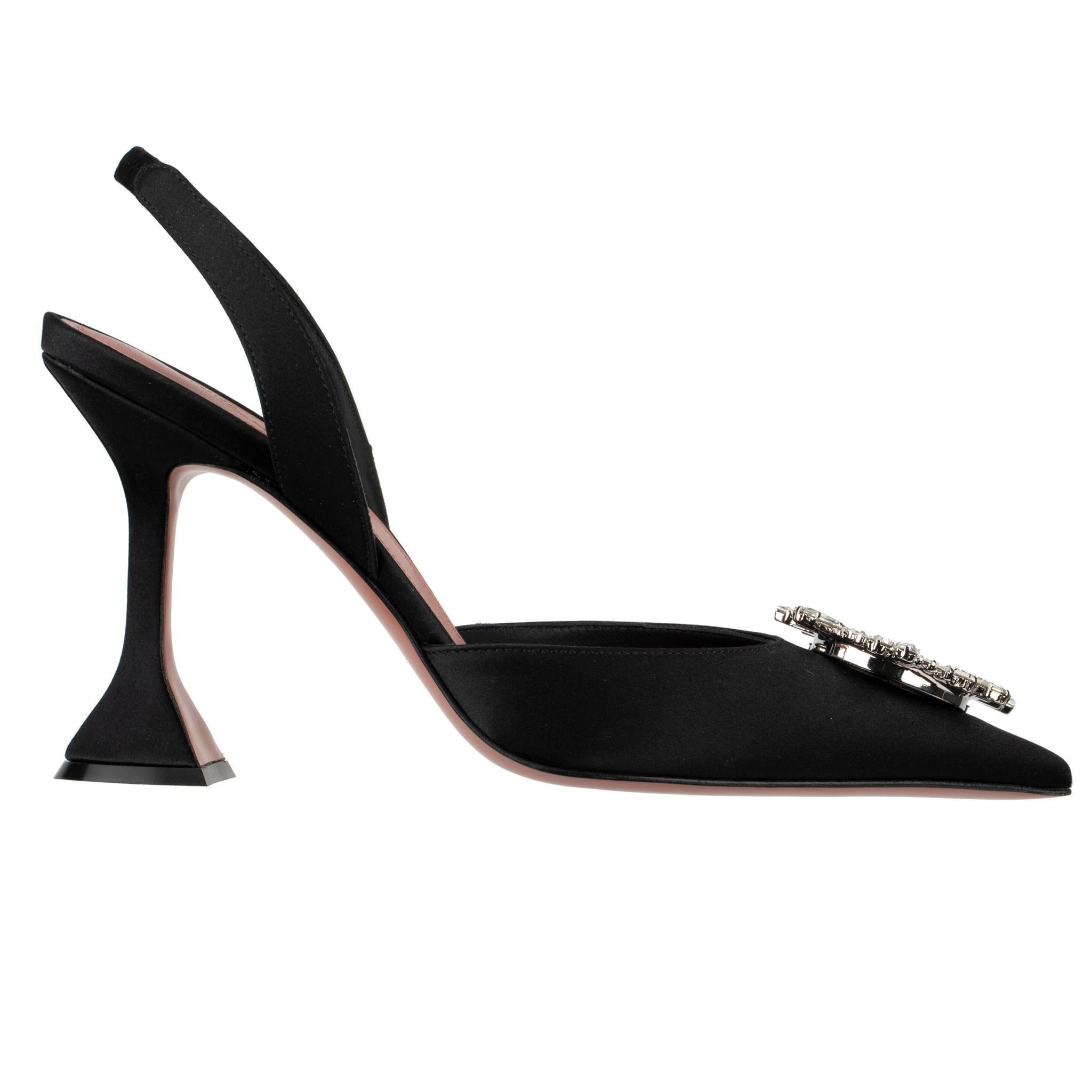 Amina Muaddi Satin noir Begum talons aiguilles 40 IT en vente 5