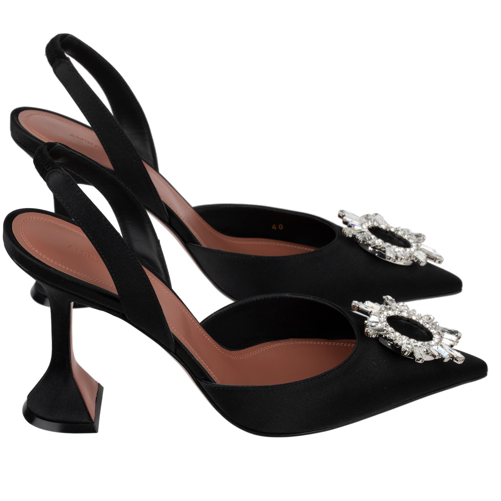 Amina Muaddi Satin noir Begum talons aiguilles 40 IT en vente 1