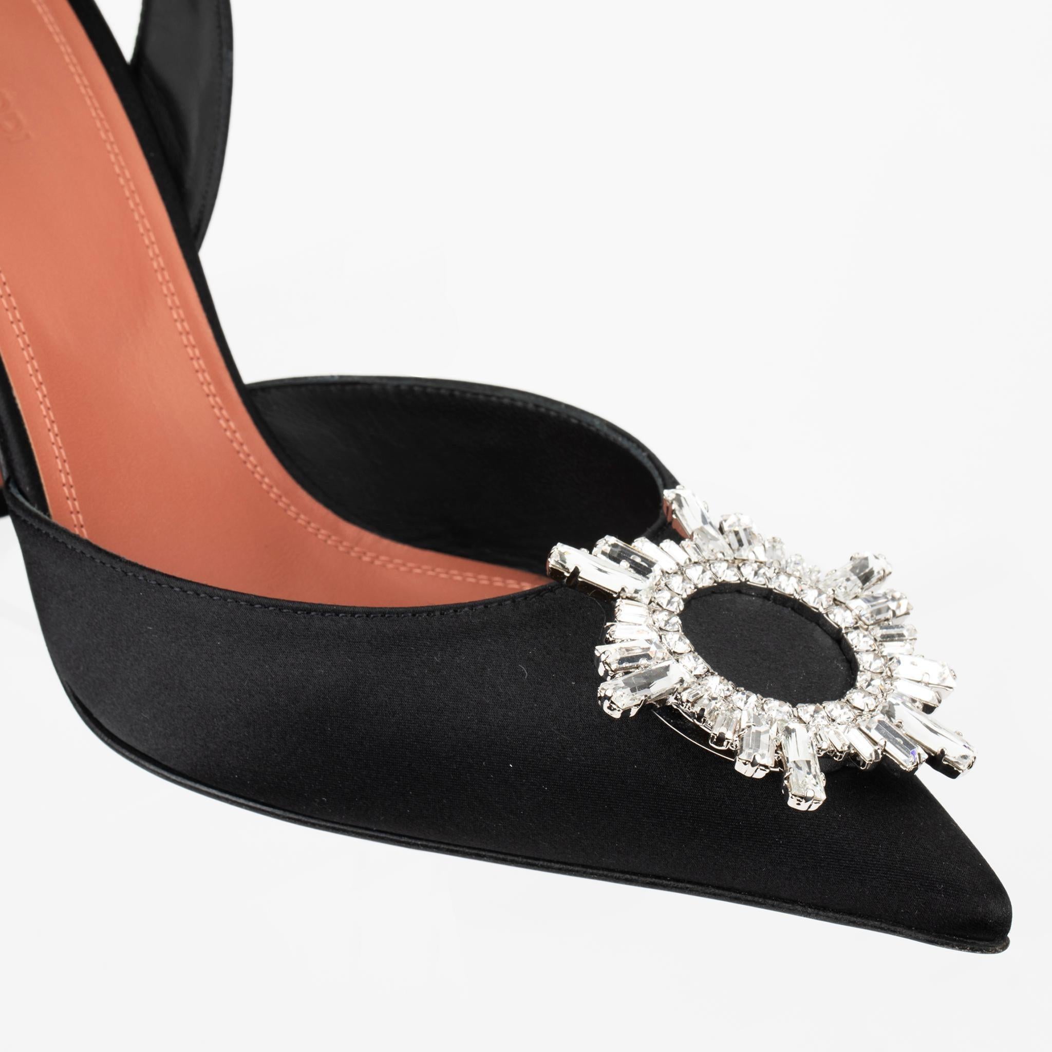 Amina Muaddi Satin noir Begum talons aiguilles 40 IT en vente 2
