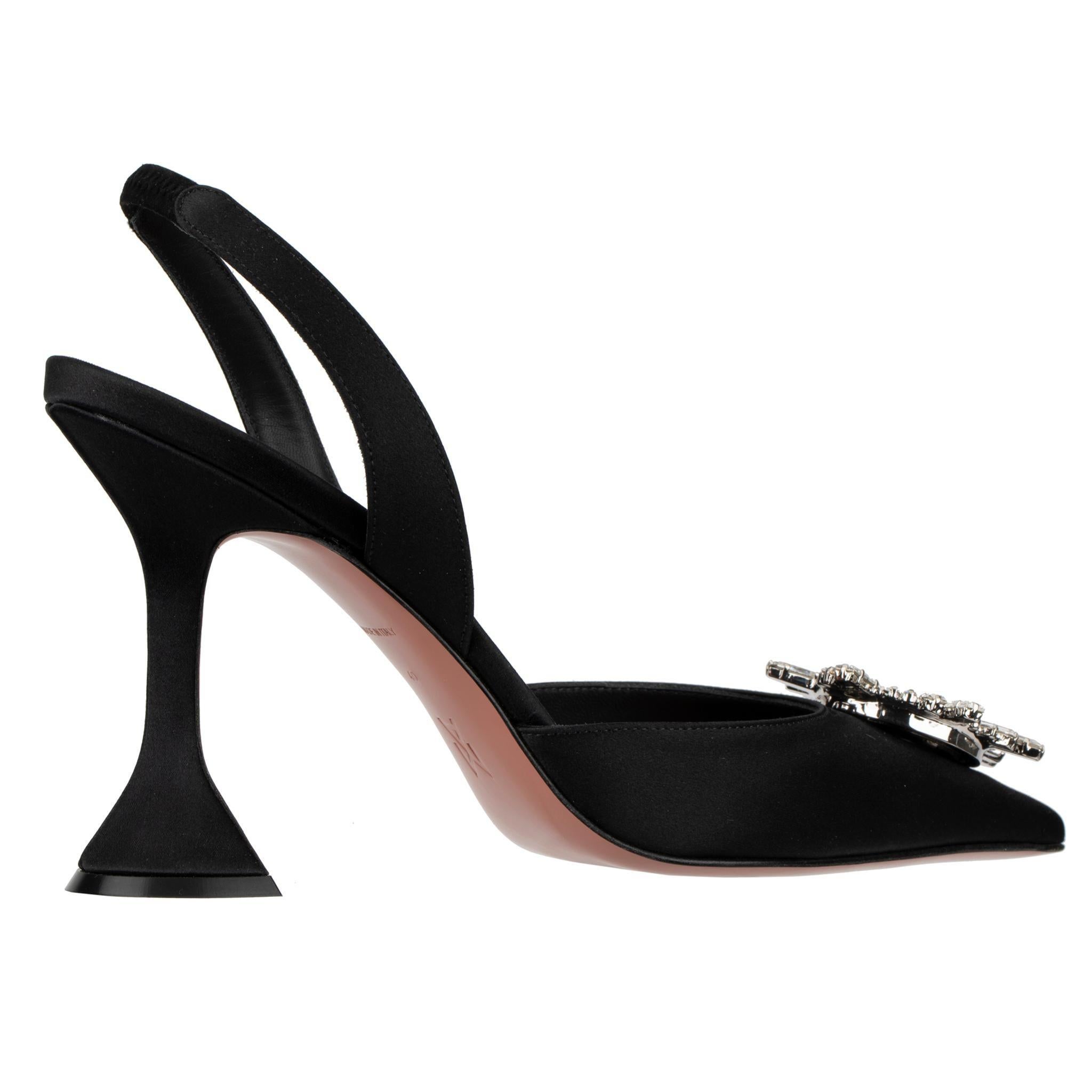 Amina Muaddi Satin noir Begum talons aiguilles 40 IT en vente 3