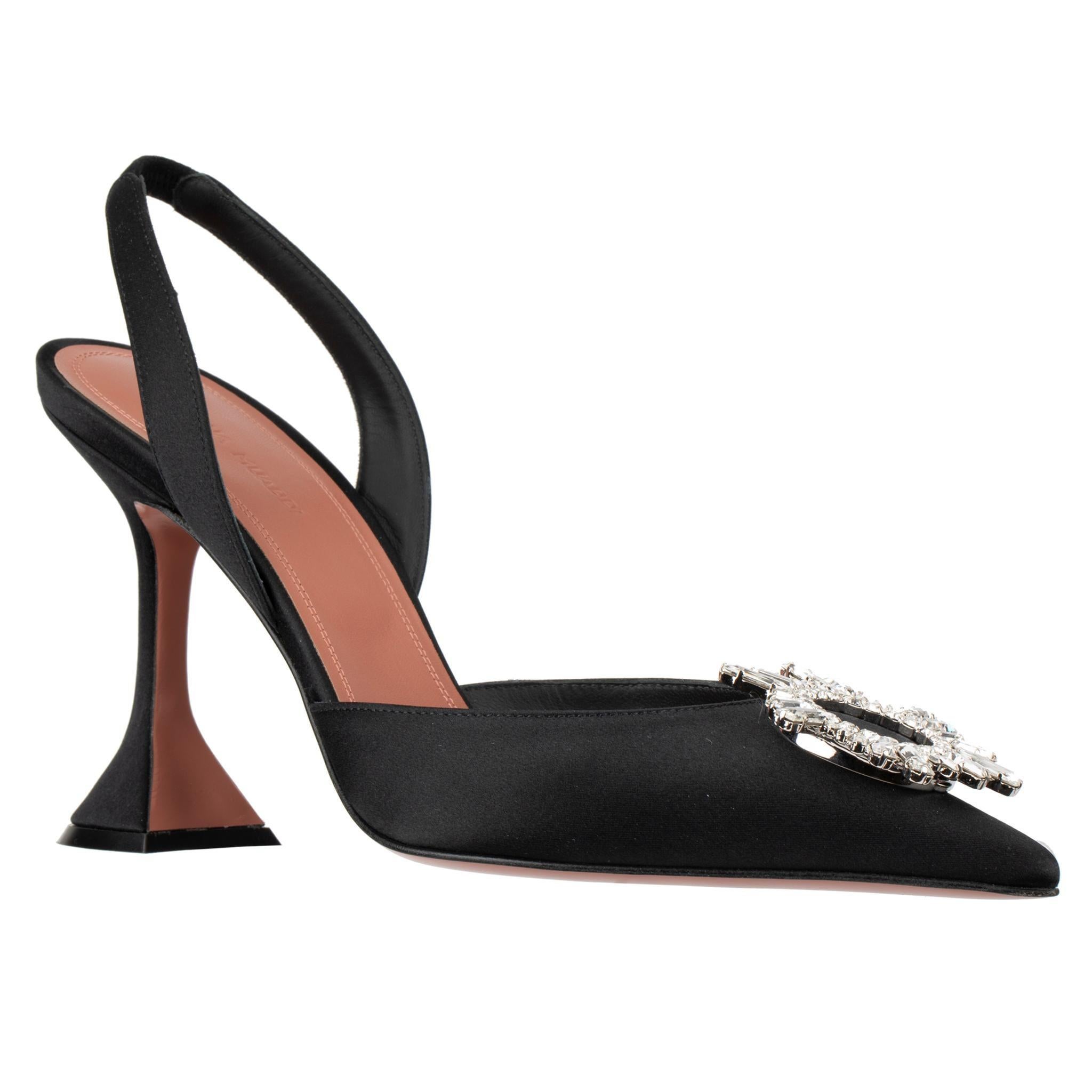 Amina Muaddi Satin noir Begum talons aiguilles 40 IT en vente 4