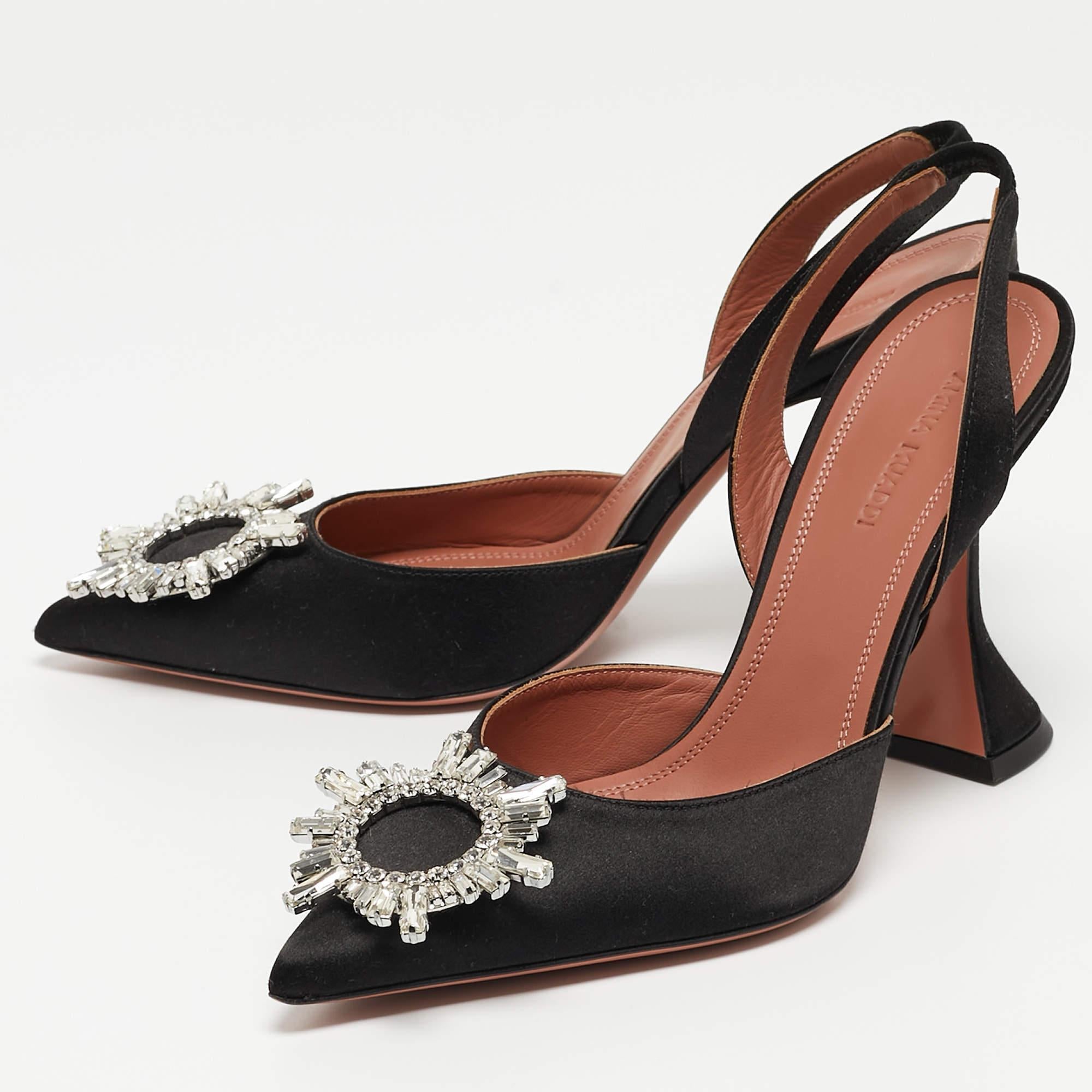 Amina Muaddi Black Satin Begum Slingback Pumps Size 38 In Excellent Condition In Dubai, Al Qouz 2