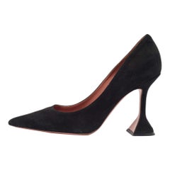 Amina Muaddi Black Suede Ami Pointed Toe Pumps Size 36.5