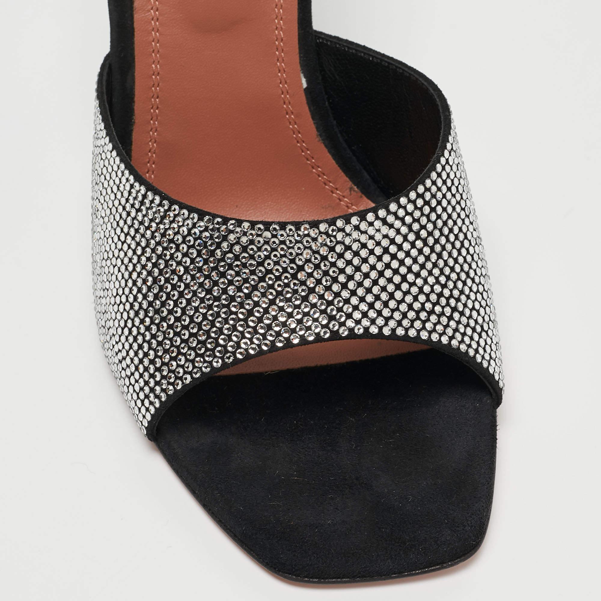 Amina Muaddi Black Suede Crystal Embsliejhd Lupita Wedge Sandals Size 39 For Sale 1