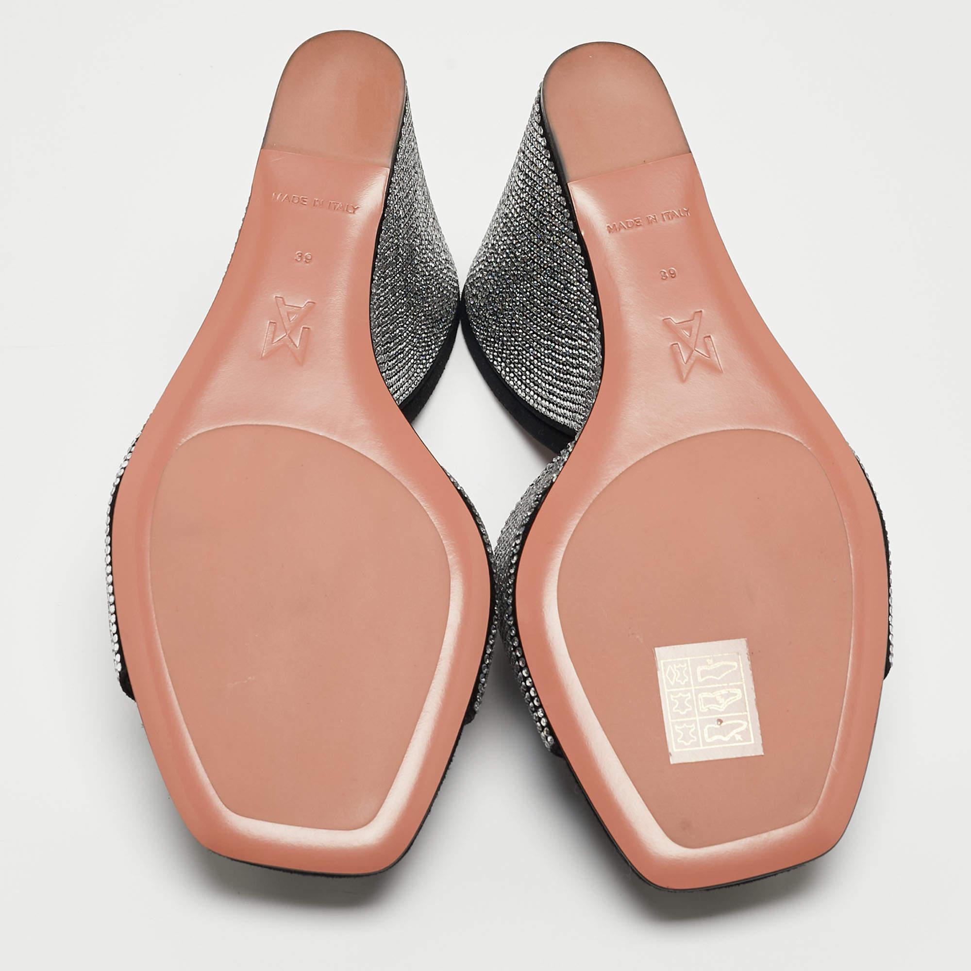 Amina Muaddi Black Suede Crystal Embsliejhd Lupita Wedge Sandals Size 39 For Sale 3