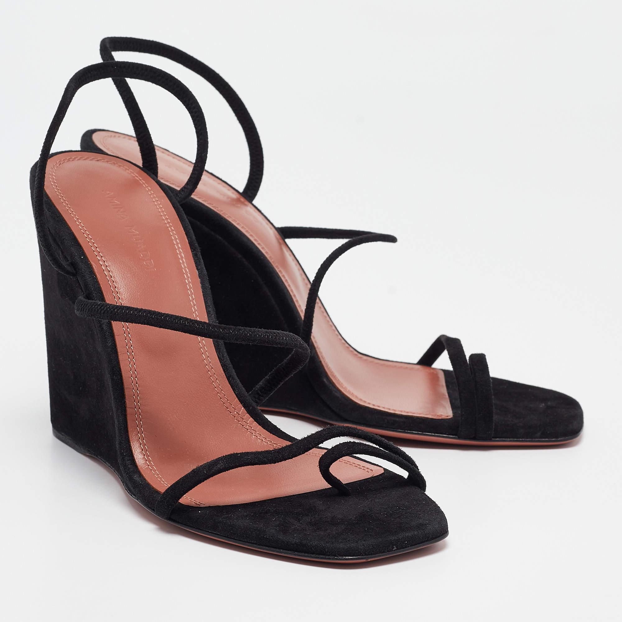 Women's Amina Muaddi Black Suede Naima Wedge Sandals Size 37