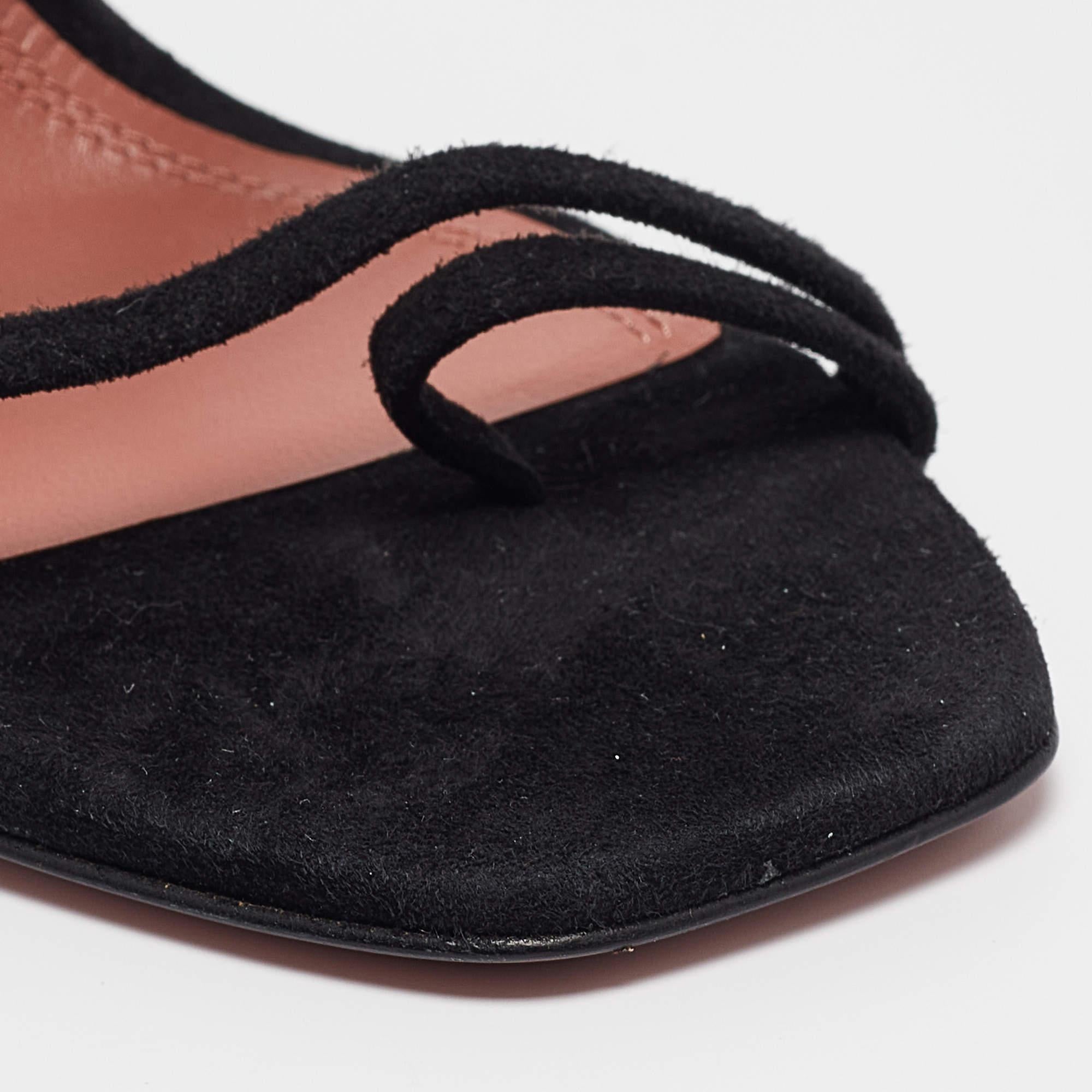 Amina Muaddi Black Suede Naima Wedge Sandals Size 37 3