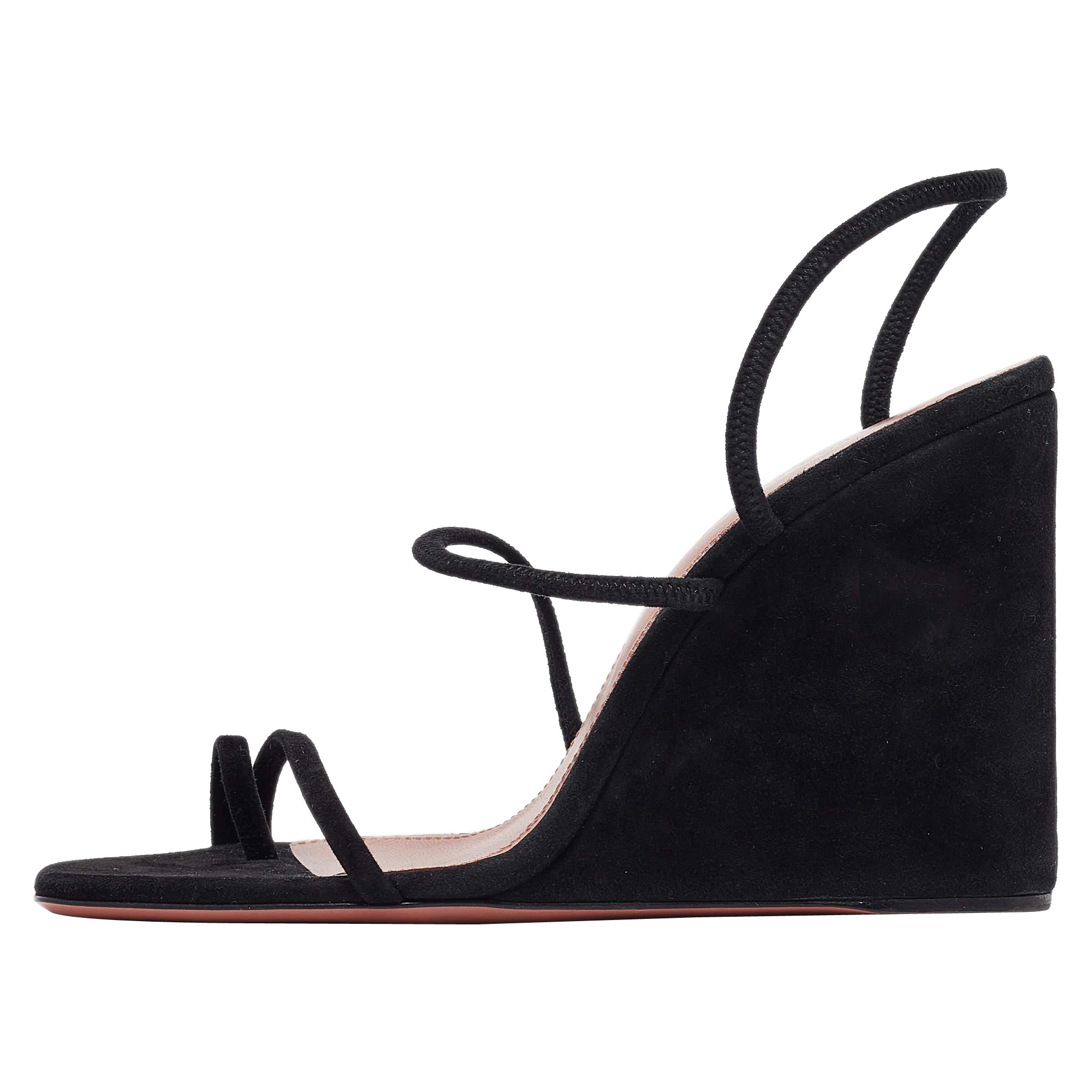 Amina Muaddi Black Suede Naima Wedge Sandals Size 37