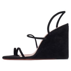 Amina Muaddi Black Suede Naima Wedge Sandals Size 37